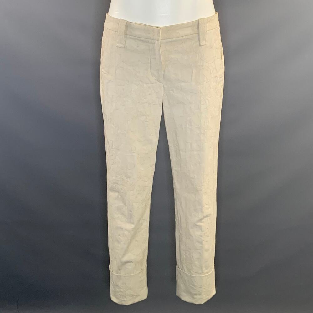 BRUNELLO CUCINELLI Size 6 Cream Cotton & Elastane Floral Tapered Casual Pants